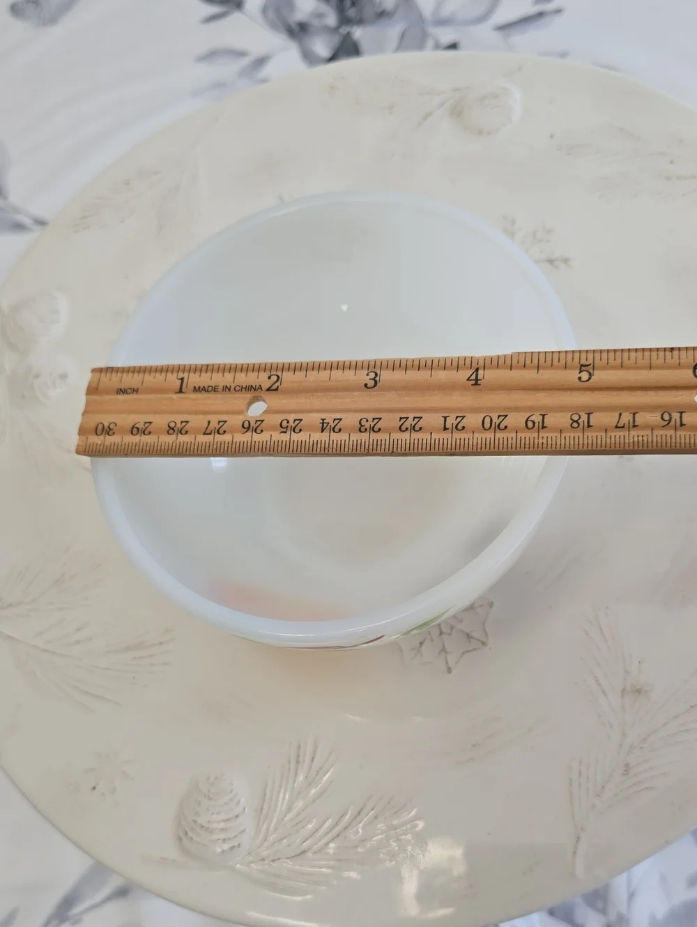 Vintage Fire King Gay Fad Fruit  Ovenware White Milk Glass Bowl Almost 5